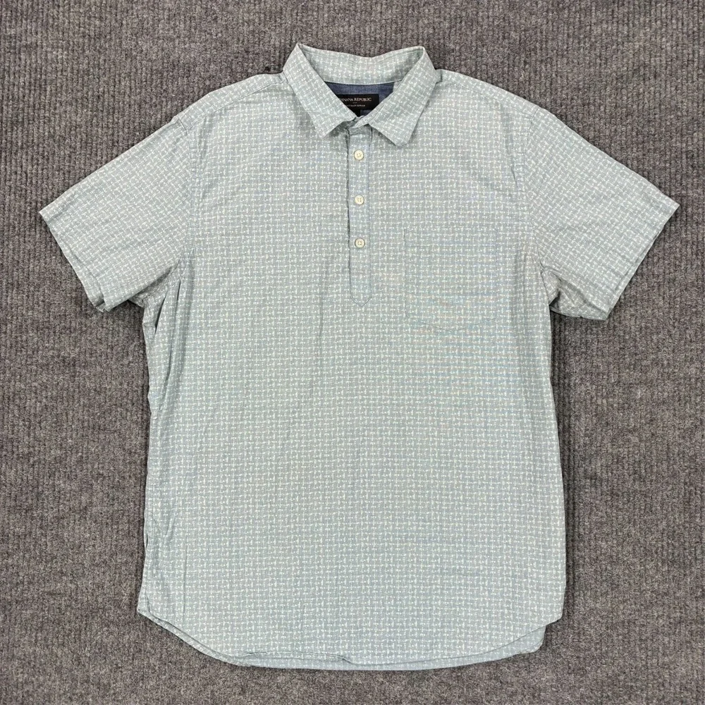 Banana Republic Soft Wash Slim Fit Short Sleeve Button Shirt Mens Large Blue